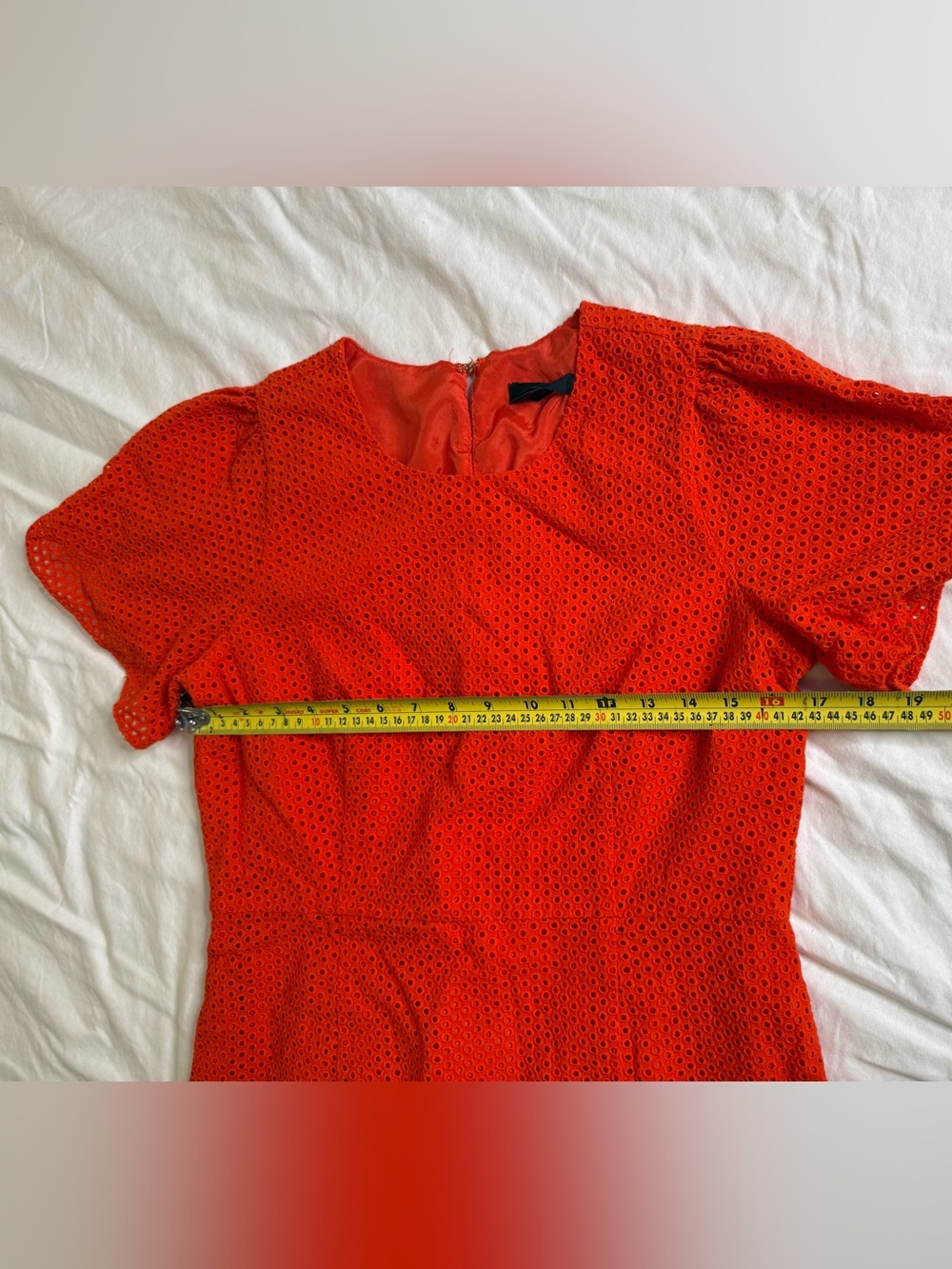 J.Crew Orange Eyelet Puff Sleeve A-Line Dress Size 12 Resort Palm Beach - Picture 11 of 13